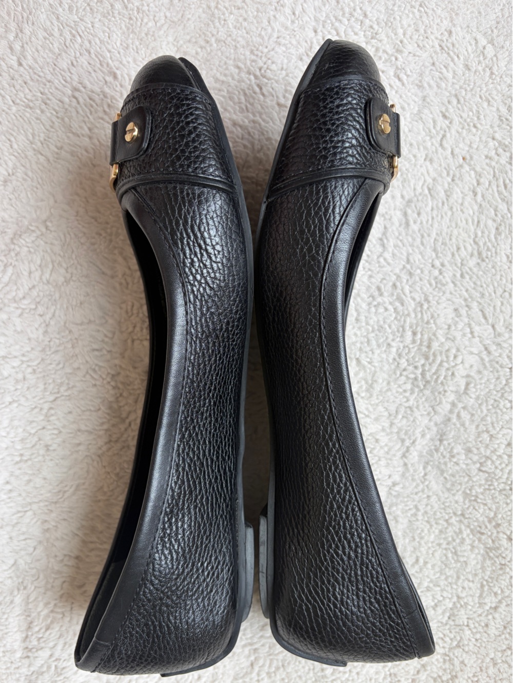 Tory Burch Black Leather Logo Flats with Gold Hardware Women Size 8 - Picture 4 of 9